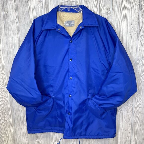 Vintage King Louie Pro Fit Sherpa Lined Jacket Coat Men's Size Large Blue Blank - Picture 3 of 12